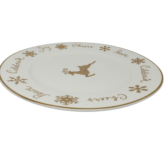 Gibson Designs Vtg Celebration Dinner Plate Gold Snowflakes Deer 2001 Pre-Owned - Picture 6 of 10